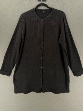 Comfy USA Shirt Womens L Gauze Coastal Crinkle Top Beachy Minimalist Lagenlook